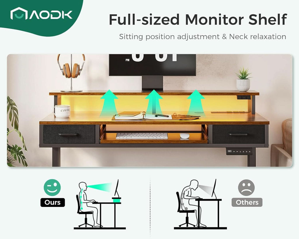 Electric Standing Desk 55 Inch With Drawers Power Outlets