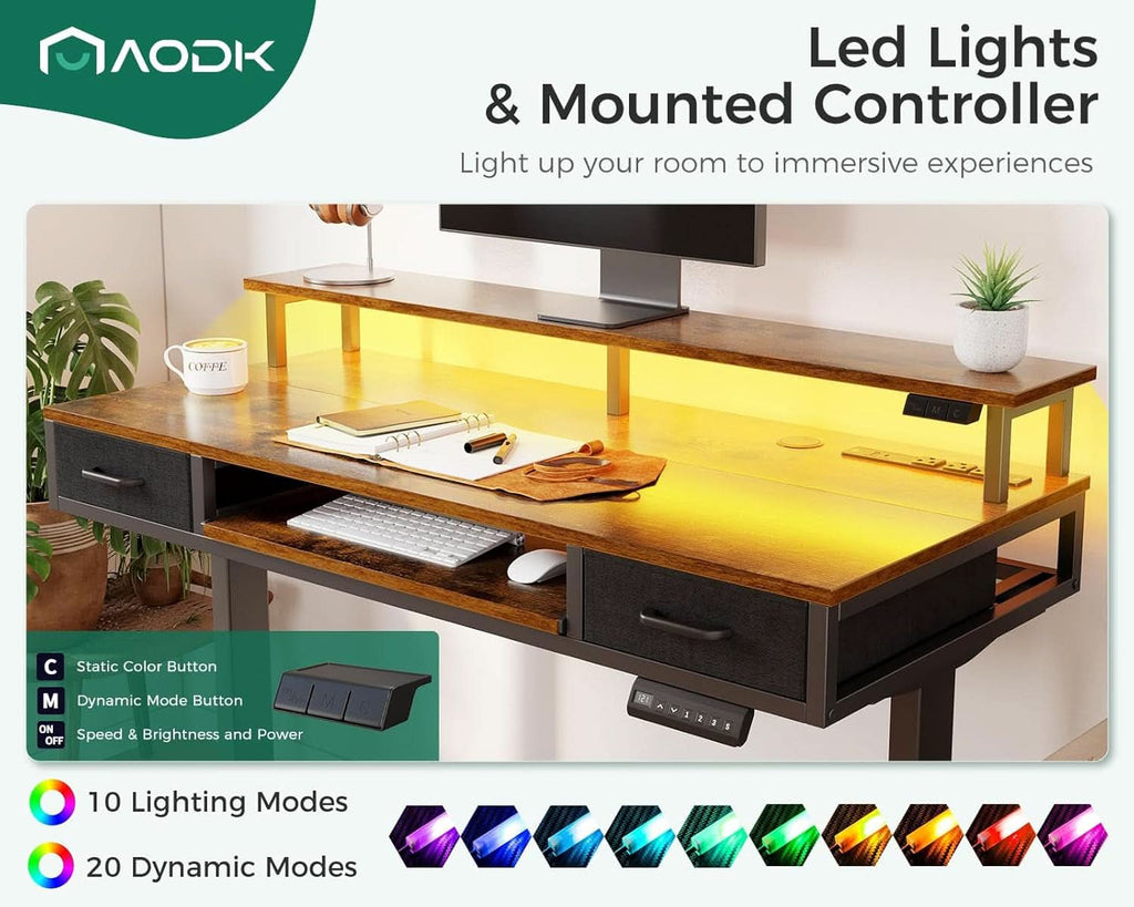 Electric Standing Desk 55 Inch With Drawers Power Outlets