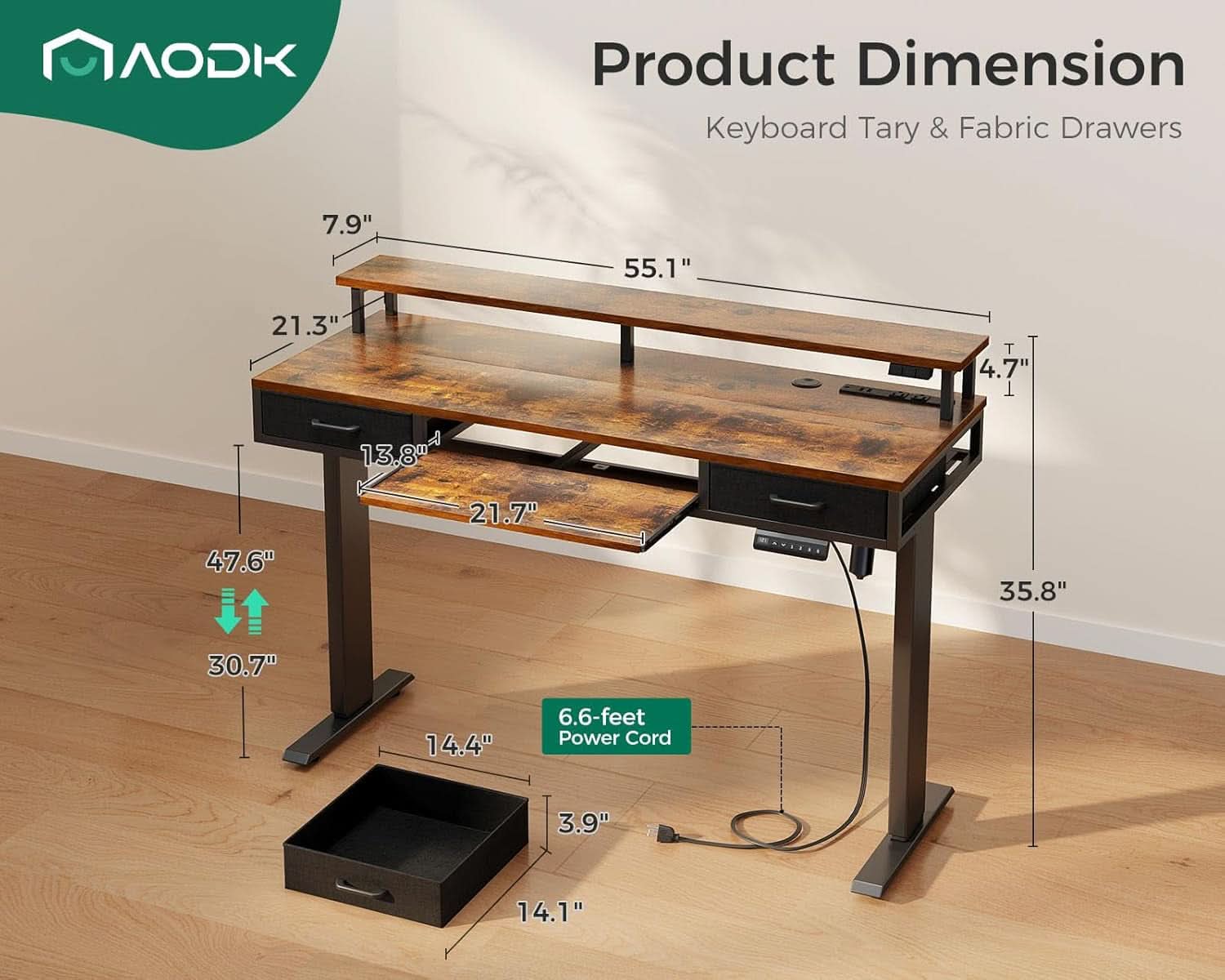 Electric Standing Desk 55 Inch With Drawers Power Outlets